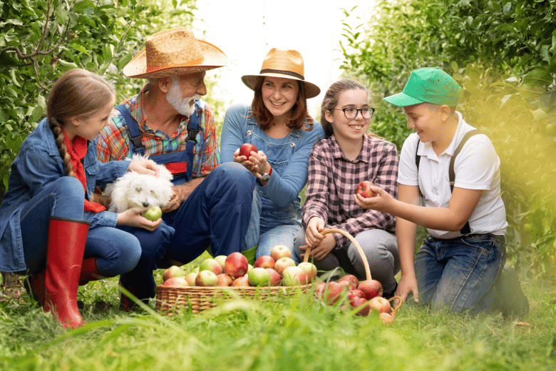 Family in Apple Orchard