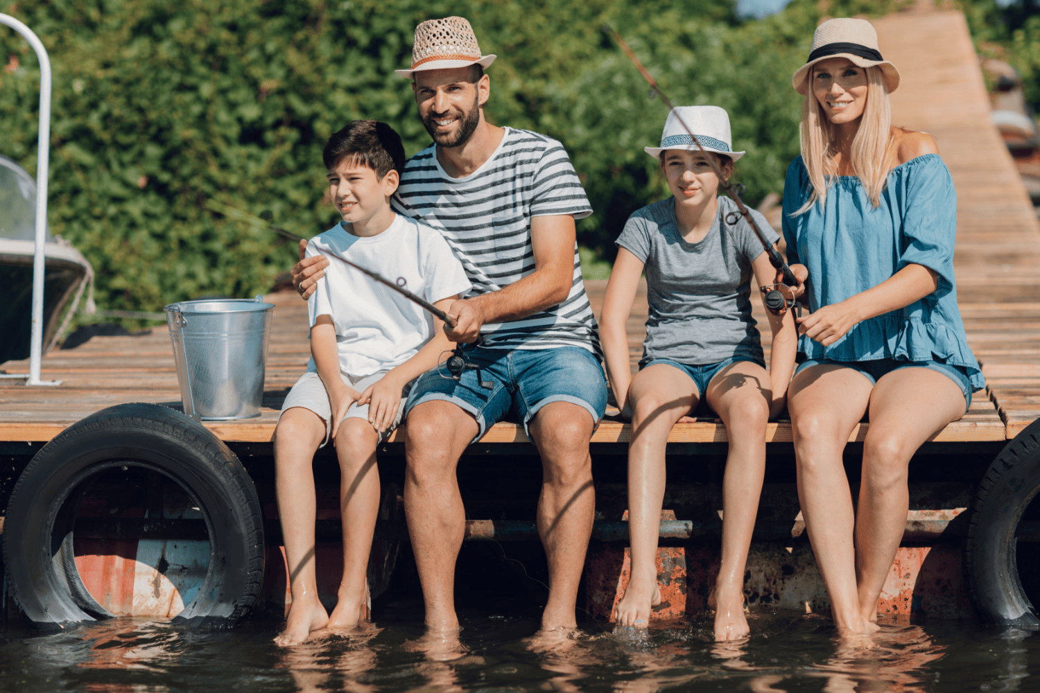 Family Fishing on Dock
