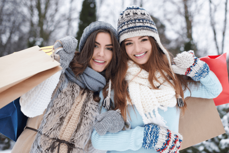 Girls Shopping in Winter Gear