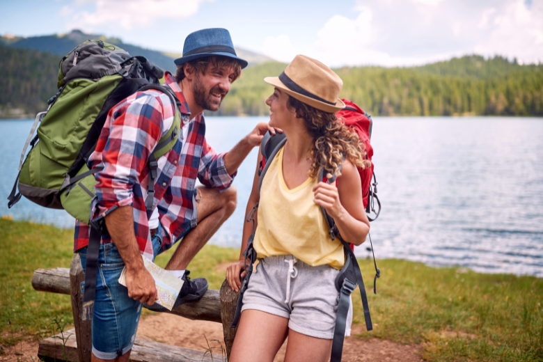 People Hiking Around Lake