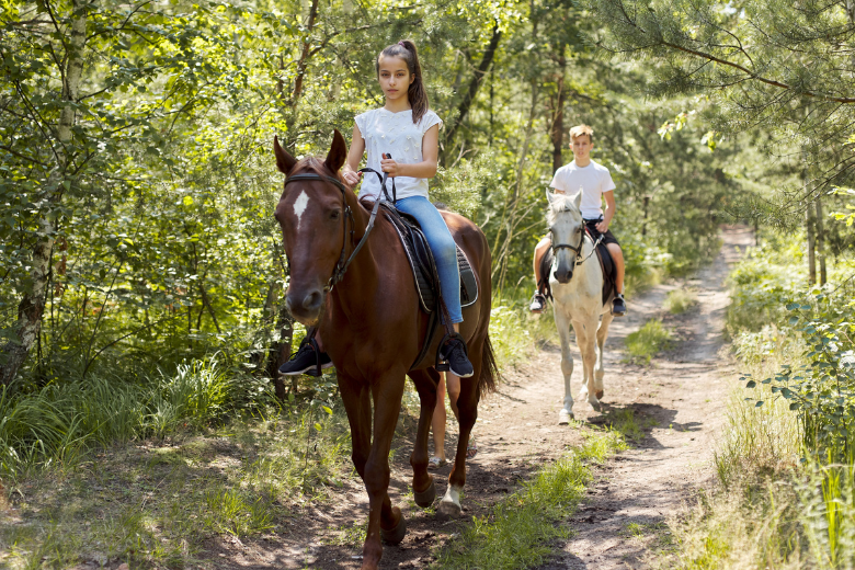 People Hourseback Riding on Trail