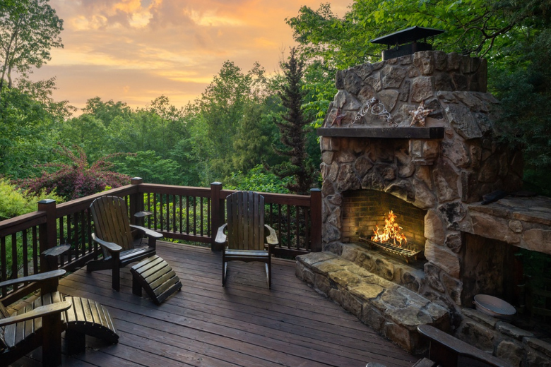 Porch and Fireplace at Mountain Melody