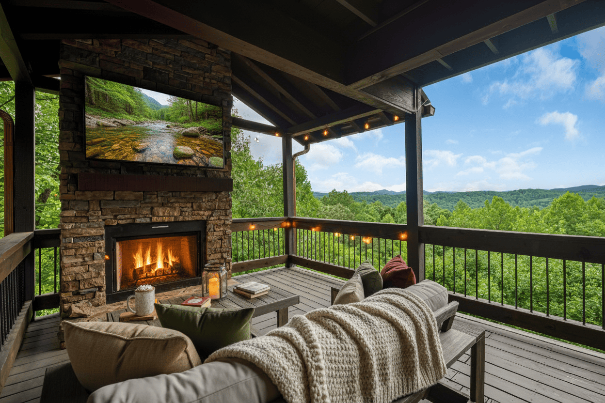 Deck and Fireplace at SCCR Rental