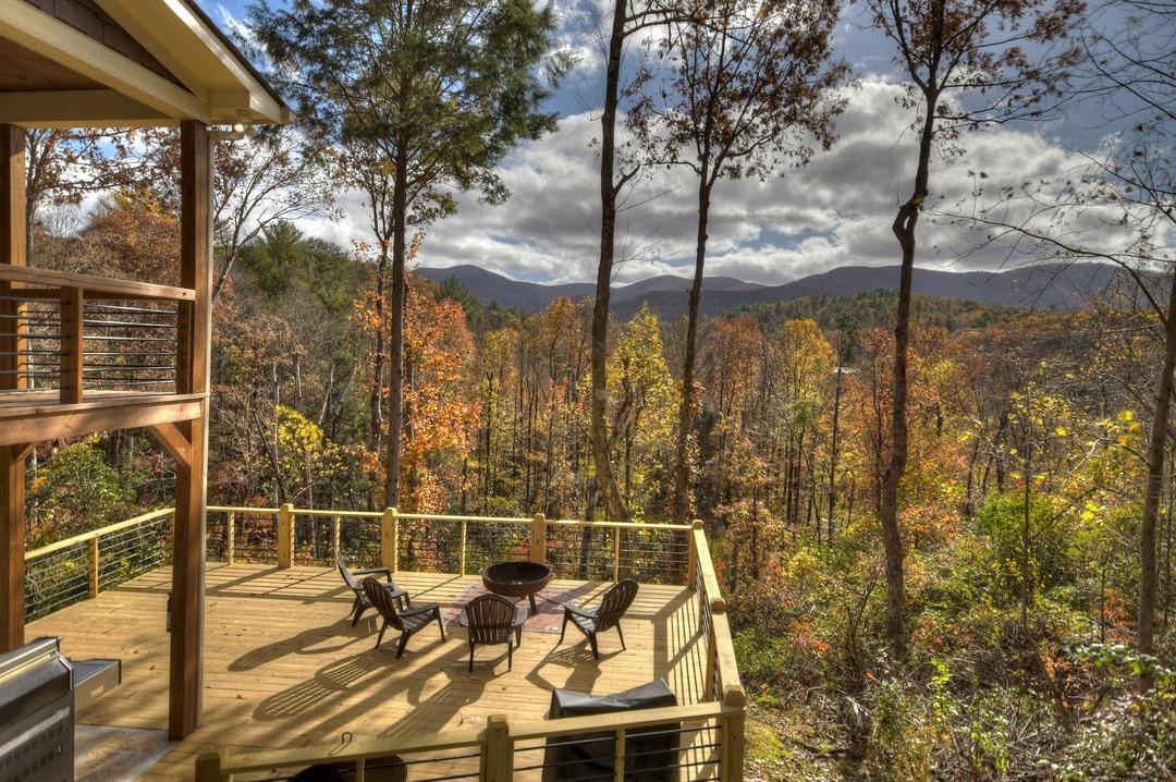 Cabin Rental Deck with View of Mountains