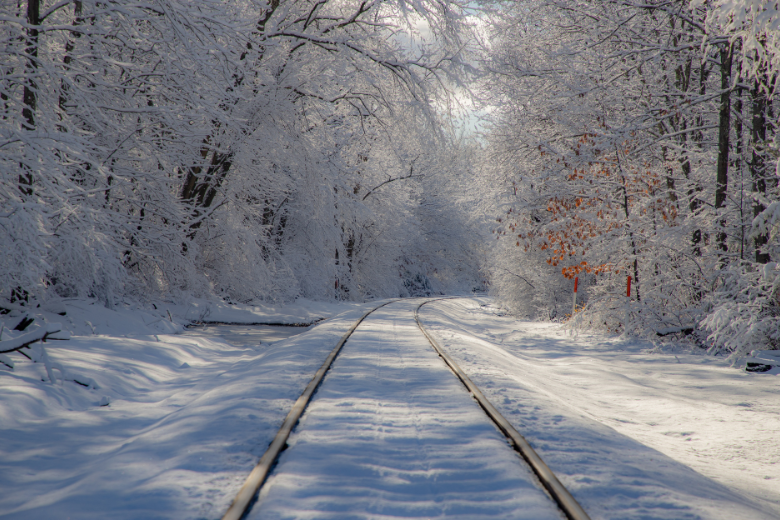 Train Tracks Covered in Snow