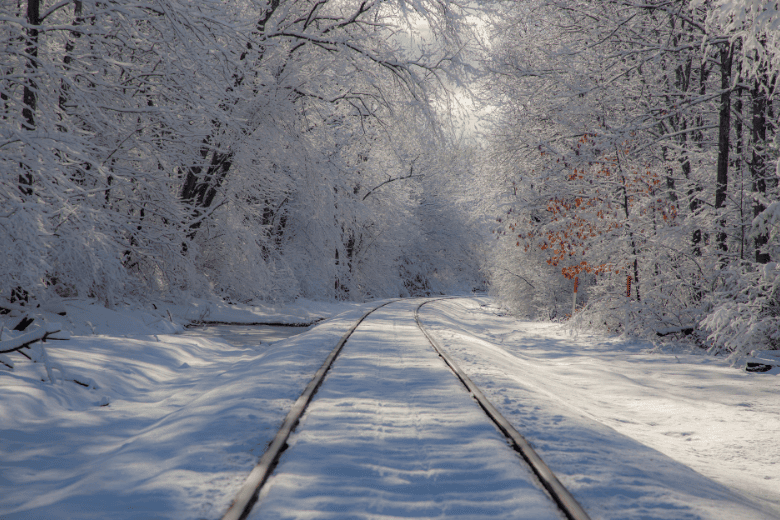 Train Tracks Covered in Snow